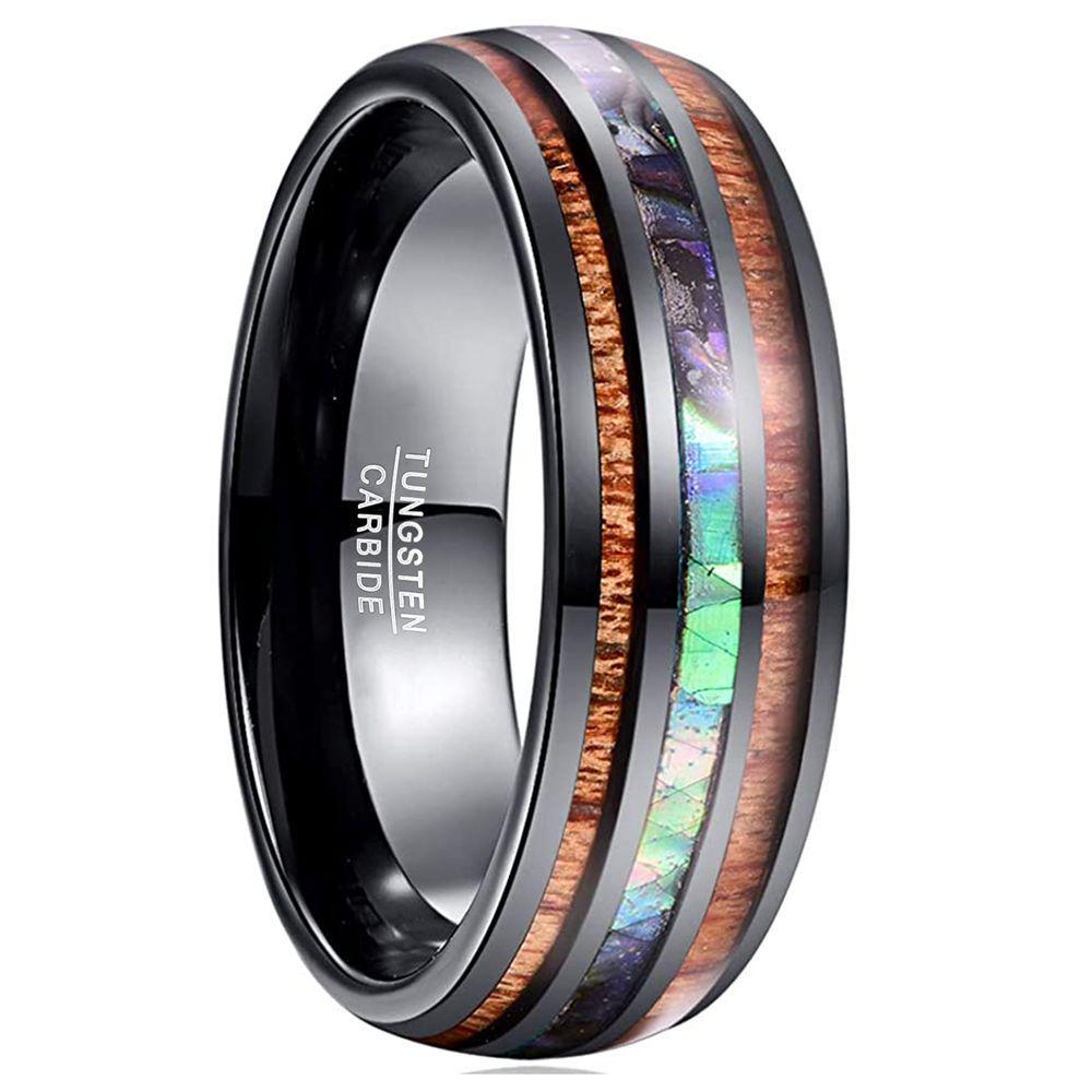 8mm Tungsten Steel Ring with Black Electroplated Finish, Inlaid Acacia Wood, and Abalone Shell Size 12
8mm Tungsten Steel Ring with Black Electroplated Finish, Inlaid Acacia Wood, and Abalone Shell Size 12