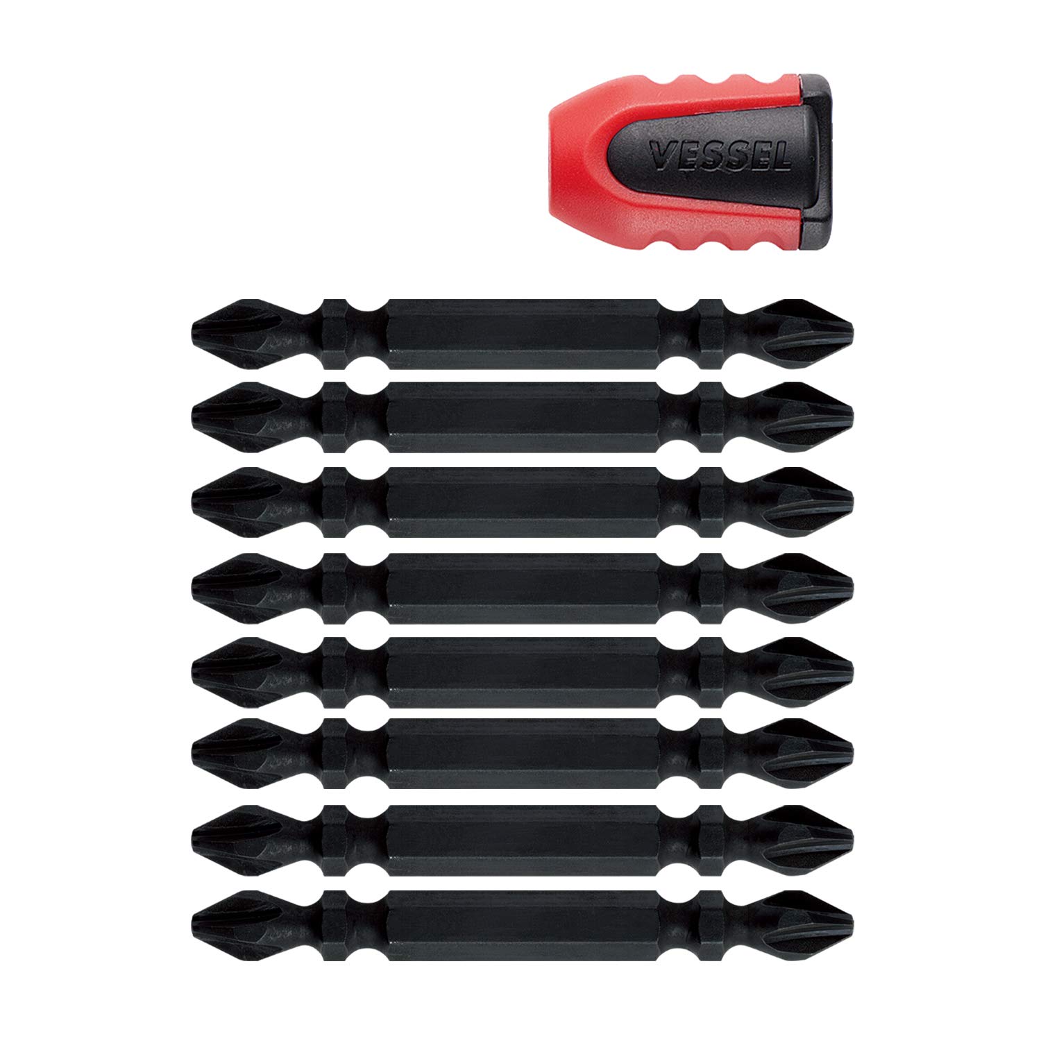 VESSEL Sakisubo Double Headed Bit +2 x 65mm Set of 8 with Screw Mag Catcher NMCS8P2065F
VESSEL Sakisubo Double Headed Bit +2 x 65mm Set of 8 with Screw Mag Catcher NMCS8P2065F