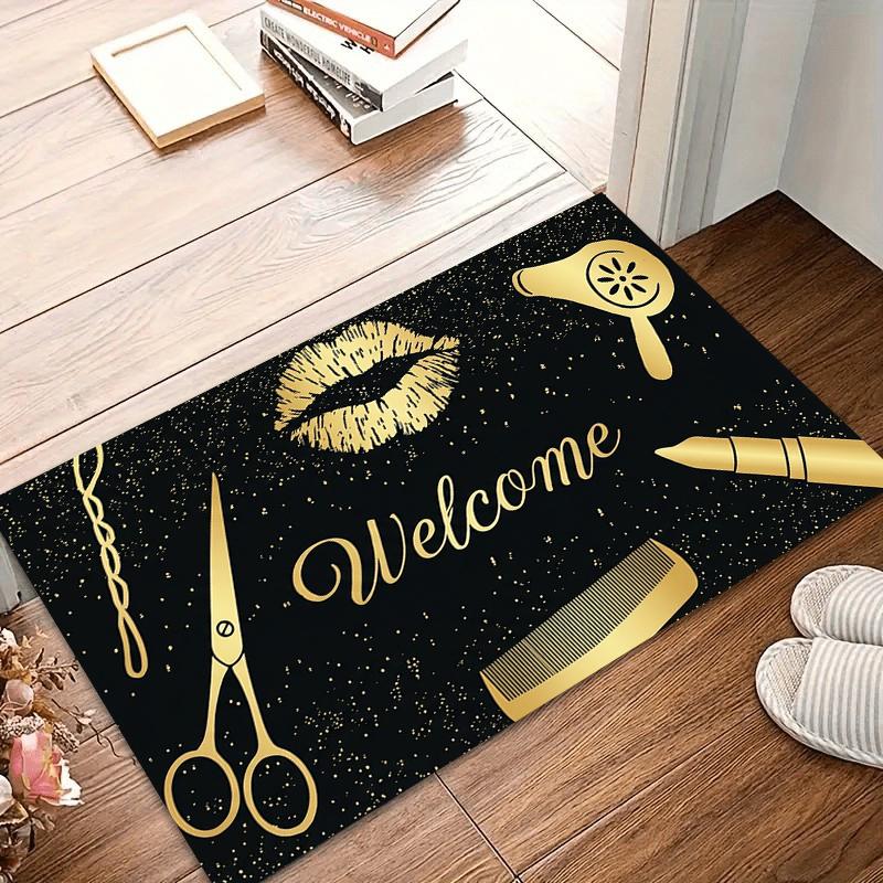 Beauty Salon Welcome Rug Gold Hair Tools Print Non-slip Washable Carpet Floormat Idea for High-traffic Area Luxury Black & Gold 40x60CM
Beauty Salon Welcome Rug Gold Hair Tools Print Non-slip Washable Carpet Floormat Idea for High-traffic Area Luxury Black & Gold 40x60CM