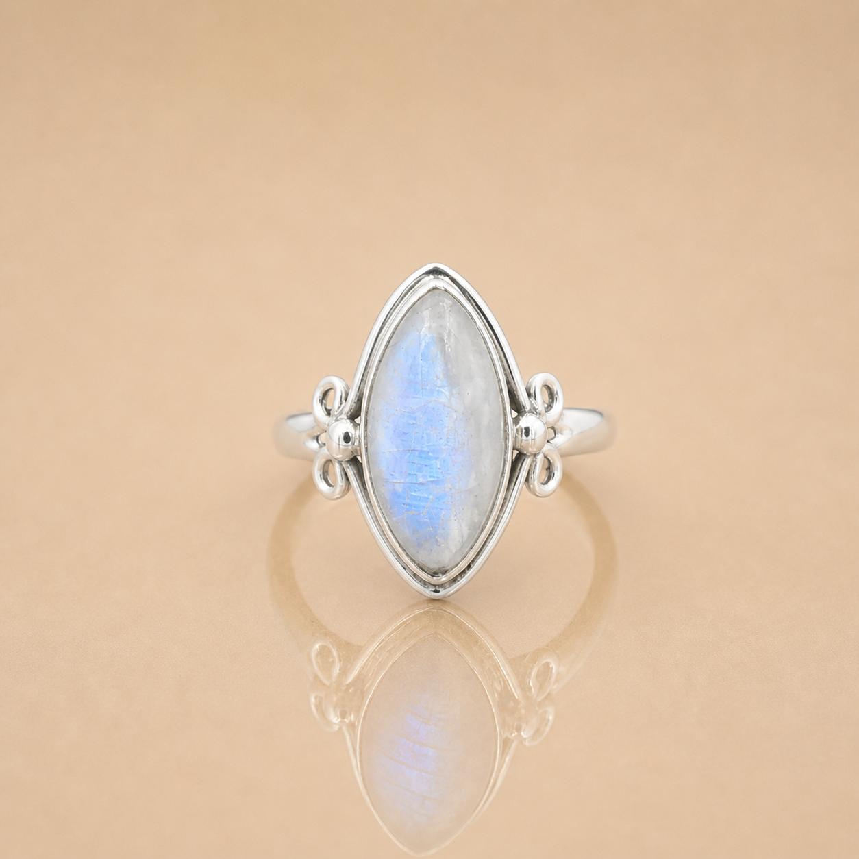 Rainbow Moonstone Marquise Ring 925 Sterling Silver, Blue Flash Moonstone Statement Ring, Vintage Style Handmade Gemstone Jewelry 12
Rainbow Moonstone Marquise Ring 925 Sterling Silver, Blue Flash Moonstone Statement Ring, Vintage Style Handmade Gemstone Jewelry 12