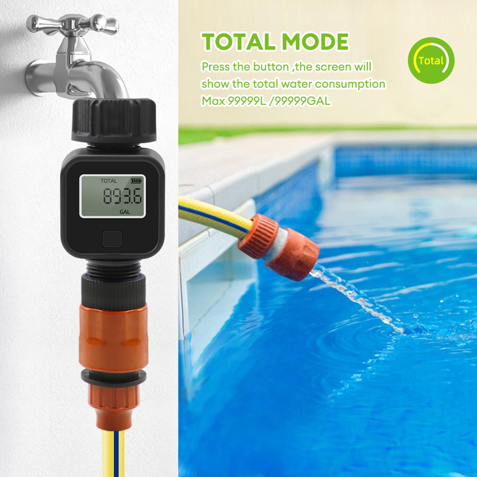 Water Flow Meter Measure Gallon/Liter Consumption and Flow Rate for Outdoor Garden Hose Watering Water Tank Filling 
Water Flow Meter Measure Gallon/Liter Consumption and Flow Rate for Outdoor Garden Hose Watering Water Tank Filling