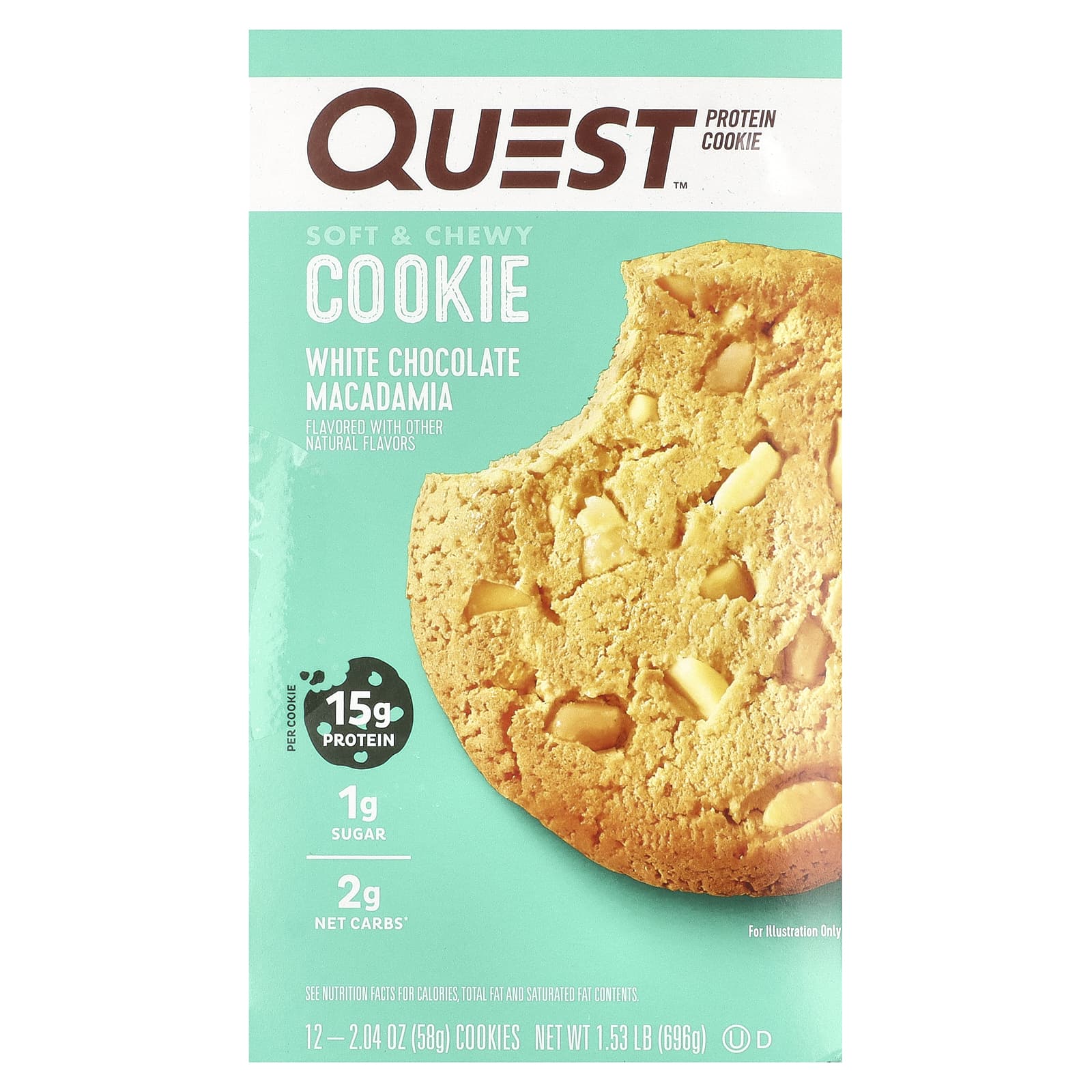 Quest Nutrition, Protein Cookie, White Chocolate Macadamia, 12 packs, 58 g (2.04 oz) each
Quest Nutrition, Protein Cookie, White Chocolate Macadamia, 12 packs, 58 g (2.04 oz) each