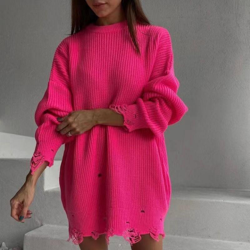 Fashion Wind Autumn and Winter round Neck Irregular Ripped Sweaters Dress Sweater Knitted Dress Round neck Rose Red S
Fashion Wind Autumn and Winter round Neck Irregular Ripped Sweaters Dress Sweater Knitted Dress Round neck Rose Red S