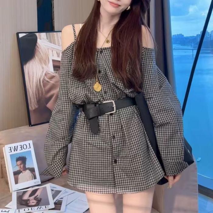 Spring new temperament off-the-shoulder plaid shirt loose and thin long-sleeved dress early A version skirt S
Spring new temperament off-the-shoulder plaid shirt loose and thin long-sleeved dress early A version skirt S