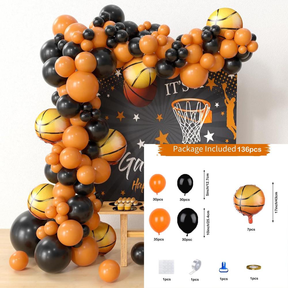 136pcs Basketball Balloon Set, Orange Black Balloon Chain Basketball Set, Boys Birthday Party Sports Themed Balloon Supplies Other
136pcs Basketball Balloon Set, Orange Black Balloon Chain Basketball Set, Boys Birthday Party Sports Themed Balloon Supplies Other