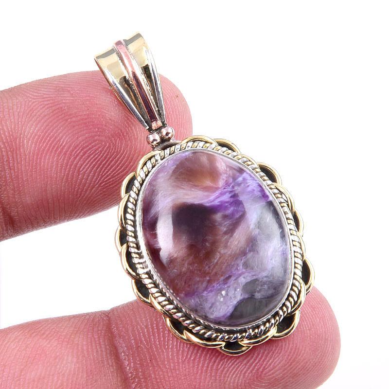 Natural Charoite Gemstone 925 Solid Sterling Silver Two Tone Pendant 1.50 c7P62
Natural Charoite Gemstone 925 Solid Sterling Silver Two Tone Pendant 1.50 c7P62