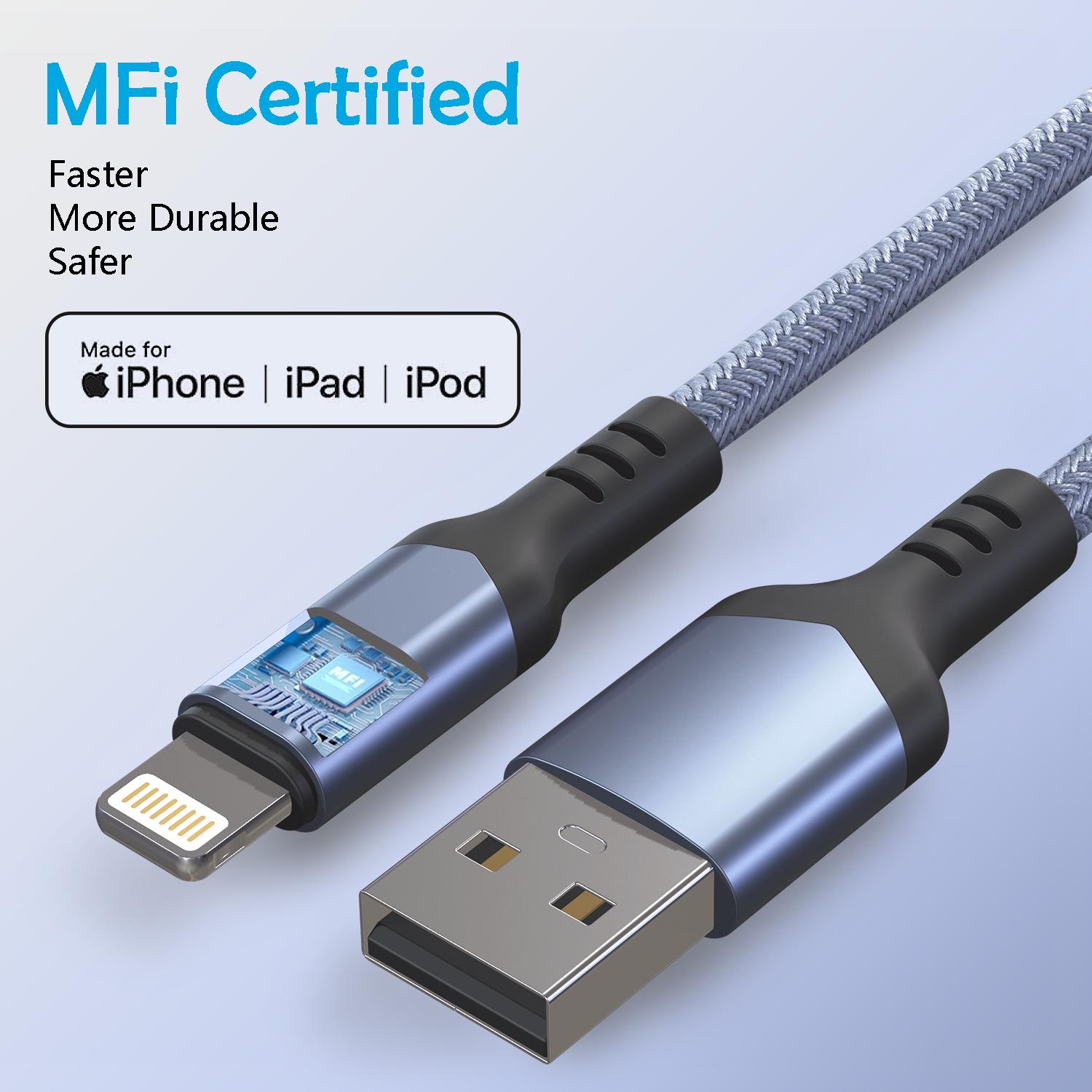 2m MFI Certified Lightning Cable for Apple Devices - Fast Charging Nylon Data Cable 1m
2m MFI Certified Lightning Cable for Apple Devices - Fast Charging Nylon Data Cable 1m