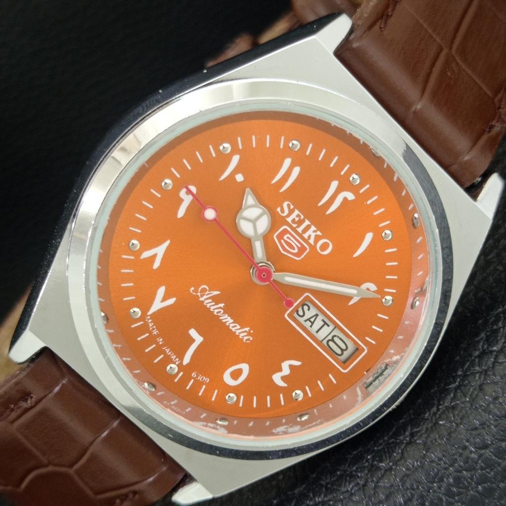 AUTOMATIC VINTAGE REFURBISHED SEIKO 5 6309A JAPAN MENS ORANGE WATCH a442583-1
AUTOMATIC VINTAGE REFURBISHED SEIKO 5 6309A JAPAN MENS ORANGE WATCH a442583-1