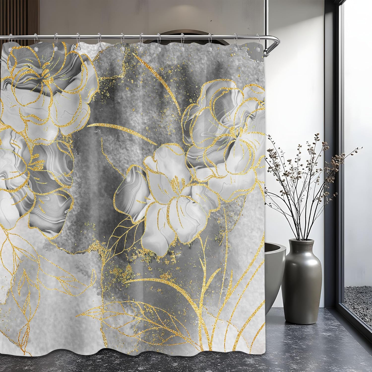 Black And Grey Shower Curtain Gray White And Gold Abstract Floral Shower Curtains For Bathroom Decor Set, Waterproof Fabric With W60H190(CM)-1 Pcs
Black And Grey Shower Curtain Gray White And Gold Abstract Floral Shower Curtains For Bathroom Decor Set, Waterproof Fabric With W60H190(CM)-1 Pcs