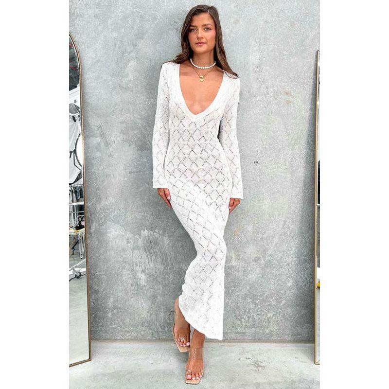 Cross-Border New European and American Temperament Low Cut Sexy V-neck Long sleeve Backless Slim fit Sheath Knitted Long Dress White L
Cross-Border New European and American Temperament Low Cut Sexy V-neck Long sleeve Backless Slim fit Sheath Knitted Long Dress White L