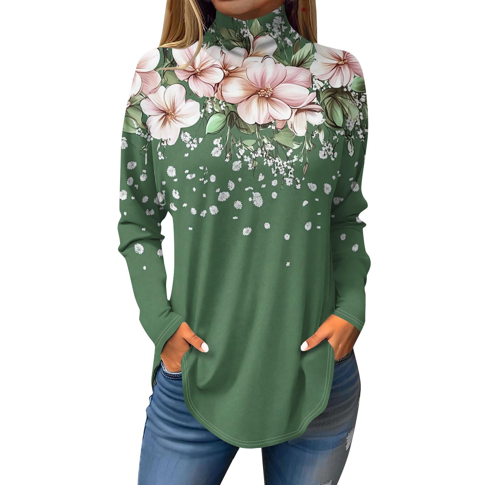 Жіноча модна повсякденна футболка з високим вирізом і принтом, пуловер з довгими рукавами XL темно-зелений колір
Жіноча модна повсякденна футболка з високим вирізом і принтом, пуловер з довгими рукавами XL темно-зелений колір