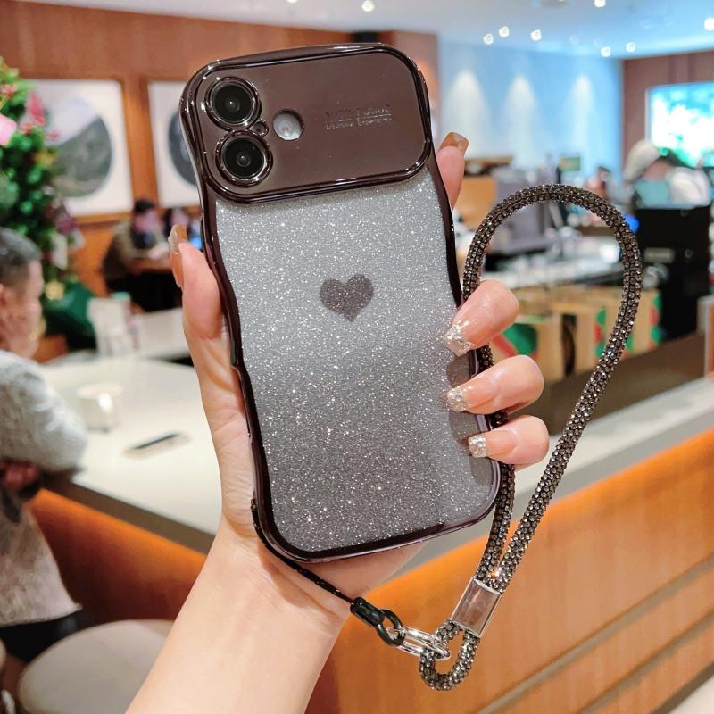 For iPhone 16 Case with Strap Electroplating TPU Phone Cover Love Heart Gradient Glitter Black
For iPhone 16 Case with Strap Electroplating TPU Phone Cover Love Heart Gradient Glitter Black