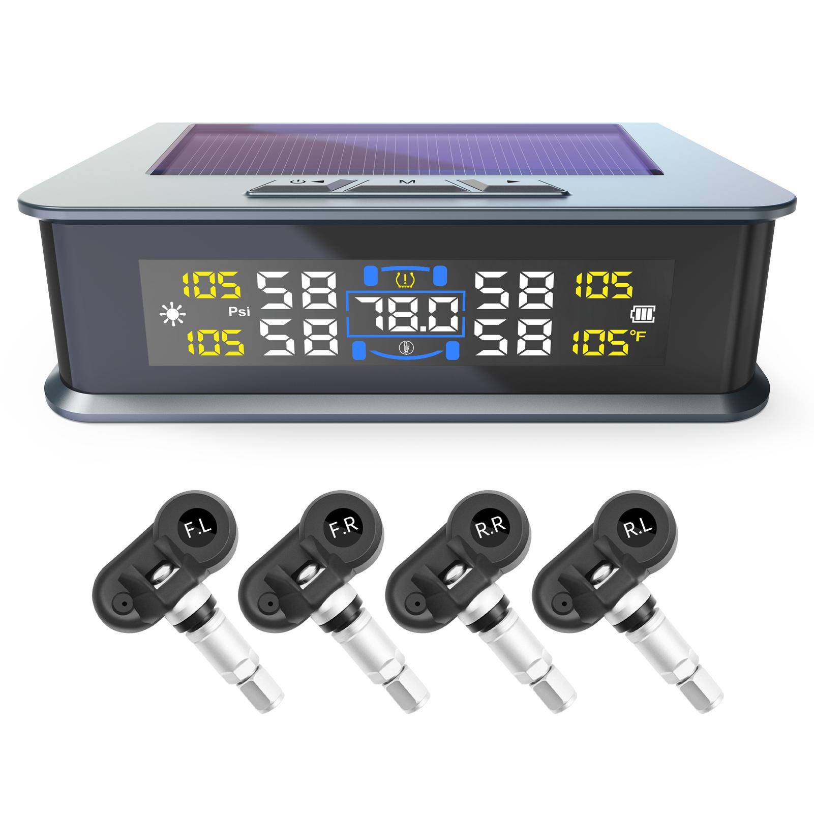 Tire Pressure Monitoring System, Solar Power Tire Pressure Monitor with 4 Internal Sensors, Security Alarm, Real-time Display Pressure for Car
Tire Pressure Monitoring System, Solar Power Tire Pressure Monitor with 4 Internal Sensors, Security Alarm, Real-time Display Pressure for Car