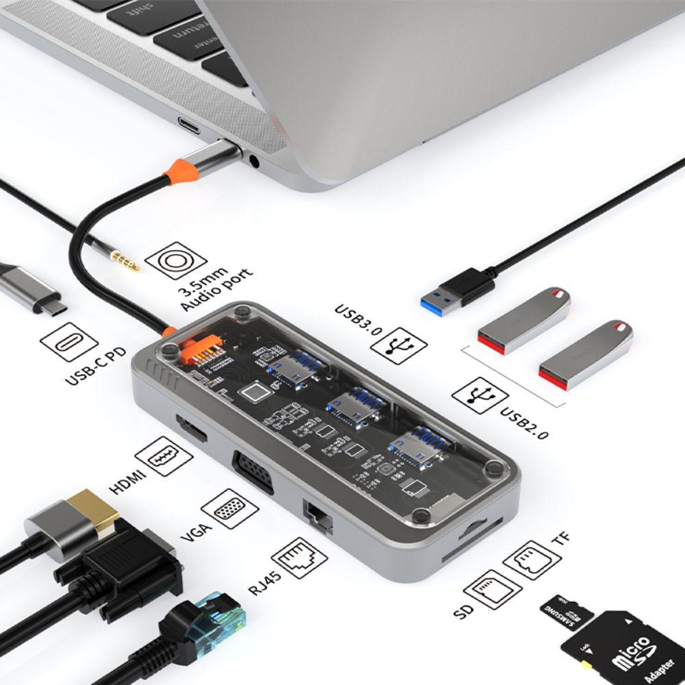 Compatible 10 in 1 USB C Hub HDMI-Compatible 4K30Hz USB C Dock 3 USB Port Dual Monitor Multiport Adapter Office Home
Compatible 10 in 1 USB C Hub HDMI-Compatible 4K30Hz USB C Dock 3 USB Port Dual Monitor Multiport Adapter Office Home