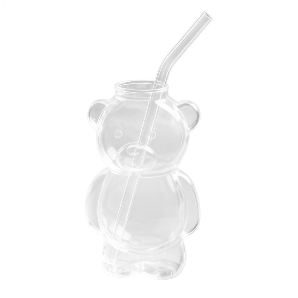 Медведь Соломенная чашка 320 мл Стекло Непроливаемая Посуда Милые Чашки для холодного кофе для детей, студентов, подростков Вода Молоко Холодные напитки Сок Молоко Other