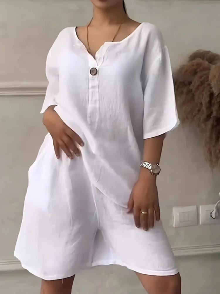 Женский топ с V-образным вырезом, короткими рукавами и застежкой на пуговицы, с карманами и подходящим комплектом шорт разных цветов 3XL белый
Женский топ с V-образным вырезом, короткими рукавами и застежкой на пуговицы, с карманами и подходящим комплектом шорт разных цветов 3XL белый