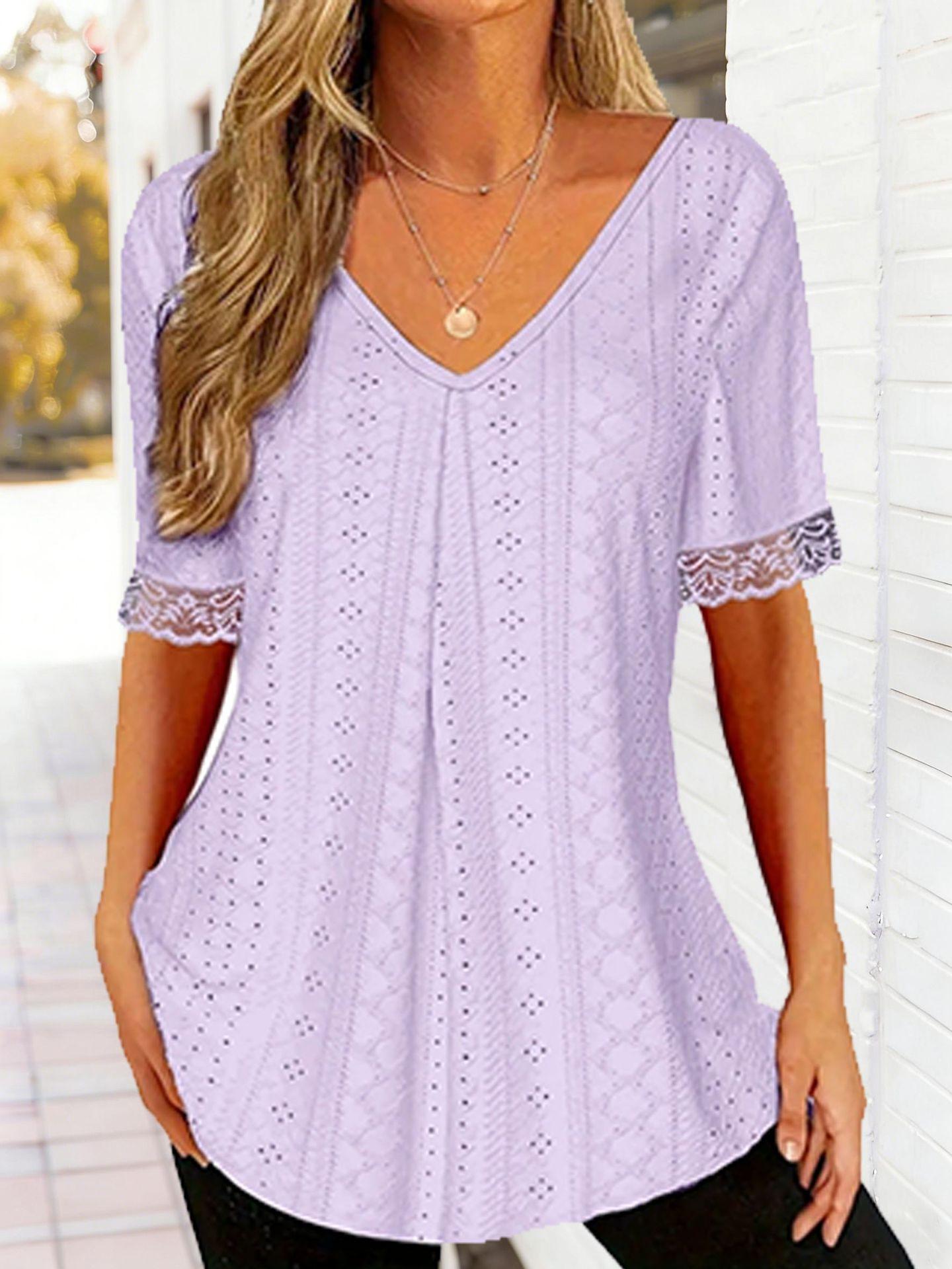 European and American new spring and summer solid color V-neck loose short-sleeved pleated T-shirt top women XXXL фіолетовий
European and American new spring and summer solid color V-neck loose short-sleeved pleated T-shirt top women XXXL фіолетовий