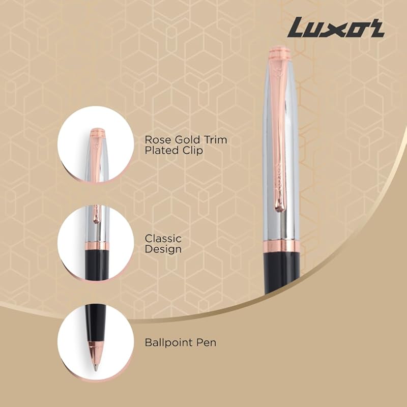 Luxor Royale, Carnival, Ball Pen, Pack of 1, Lacque Black Body, Ink Colour- Blue, Shiny Chrome Cap, Rose Gold Trim, Styl 11 чорний
Luxor Royale, Carnival, Ball Pen, Pack of 1, Lacque Black Body, Ink Colour- Blue, Shiny Chrome Cap, Rose Gold Trim, Styl 11 чорний
