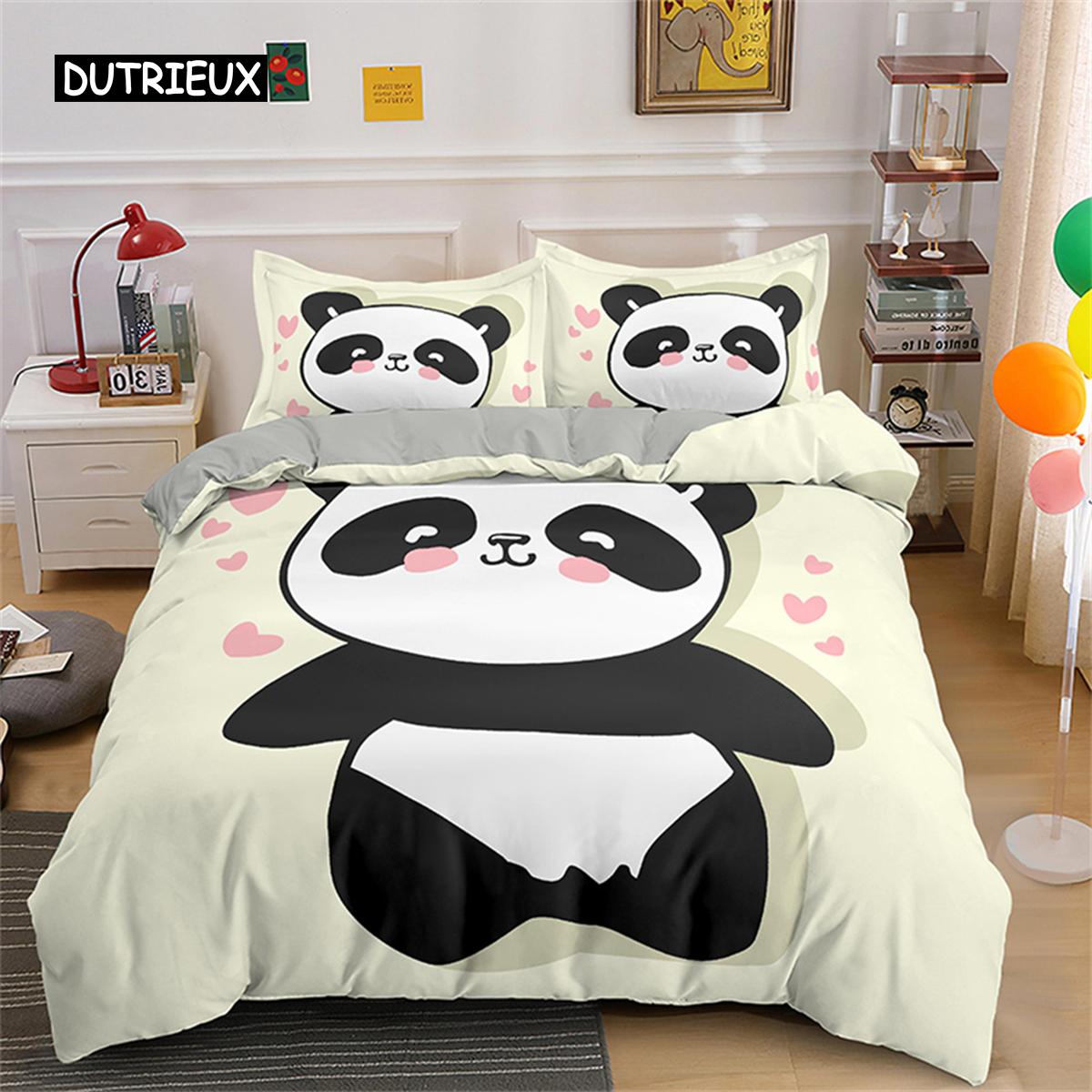 Комплект постельного белья с изображением мультяшной панды, милый черно-белый пододеяльник с изображением панды, комплект одеяла с изображением животных, декор для детской спальни EU single(135x200cm)