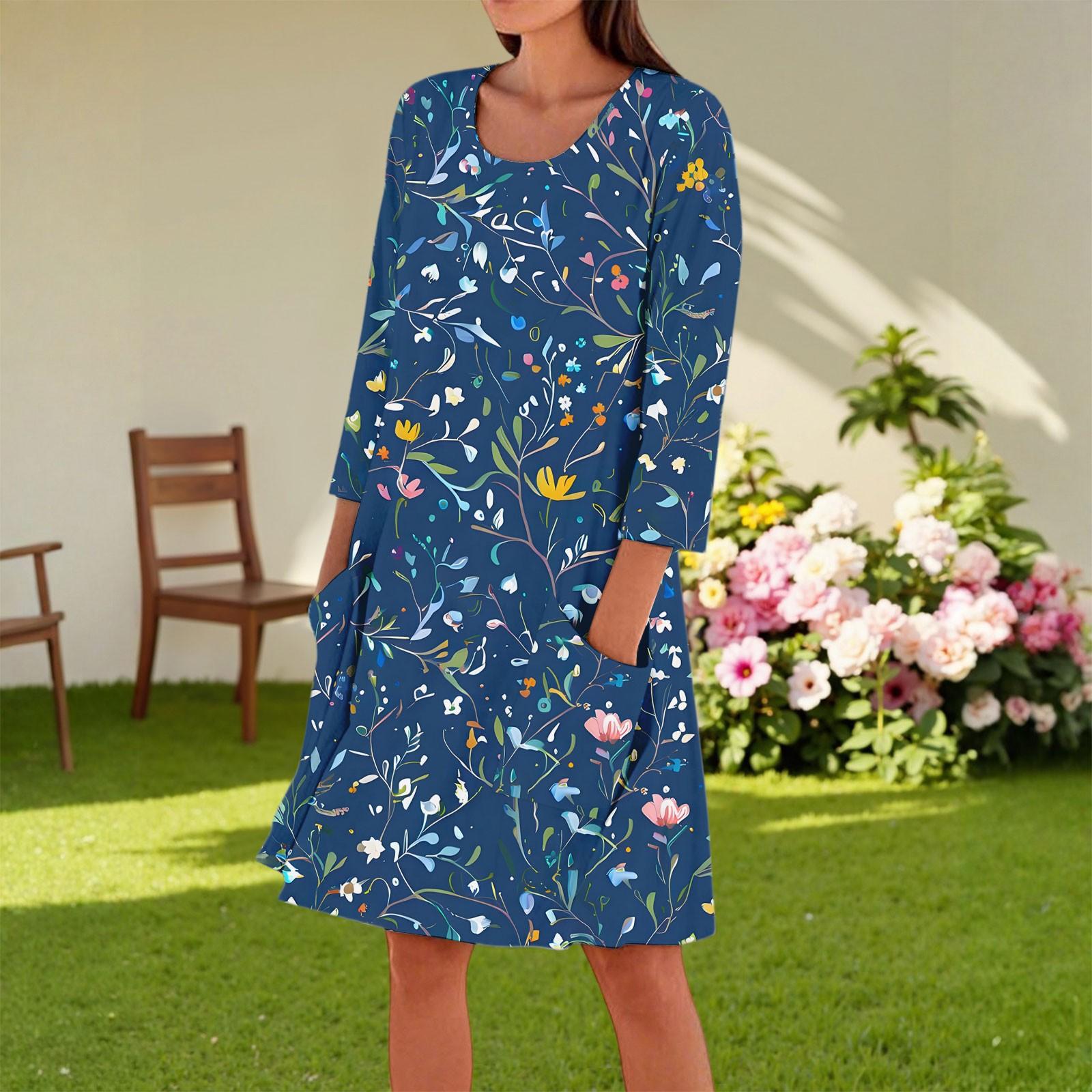 Женское модное повседневное платье с круглым вырезом и рукавом три четверти M тёмно-синий
Женское модное повседневное платье с круглым вырезом и рукавом три четверти M тёмно-синий