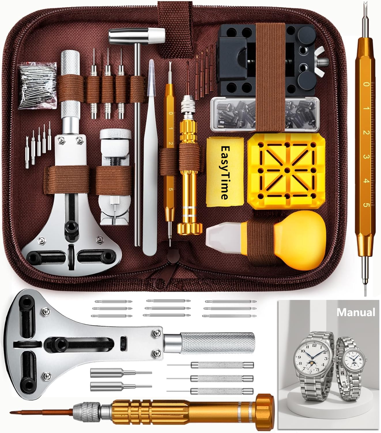 Набор для ремонта часов EasyTime с инструментом для снятия звеньев, ремешком, задней крышкой корпуса, пружиной, инструкцией. Идеально подходит для замены или разборки ремешка.
Набор для ремонта часов EasyTime с инструментом для снятия звеньев, ремешком, задней крышкой корпуса, пружиной, инструкцией. Идеально подходит для замены или разборки ремешка.