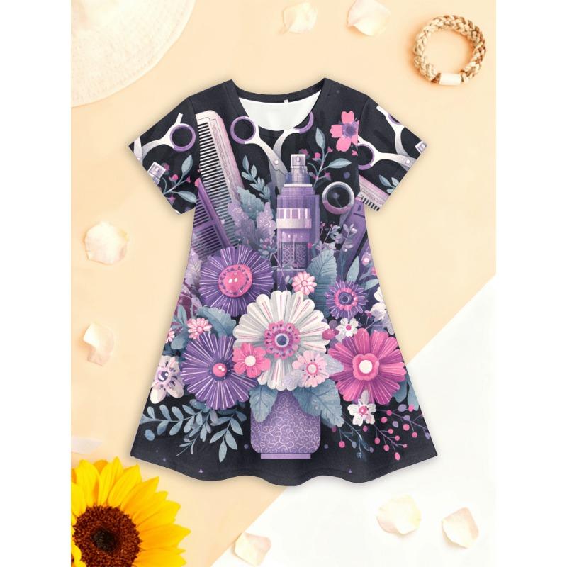 Girls 3D Summer Dress Floral & Hair Salon Theme - Purple Pink Flower Pattern for Garden Party, Birthday Celebration, Outdoor Play 110
Girls 3D Summer Dress Floral & Hair Salon Theme - Purple Pink Flower Pattern for Garden Party, Birthday Celebration, Outdoor Play 110