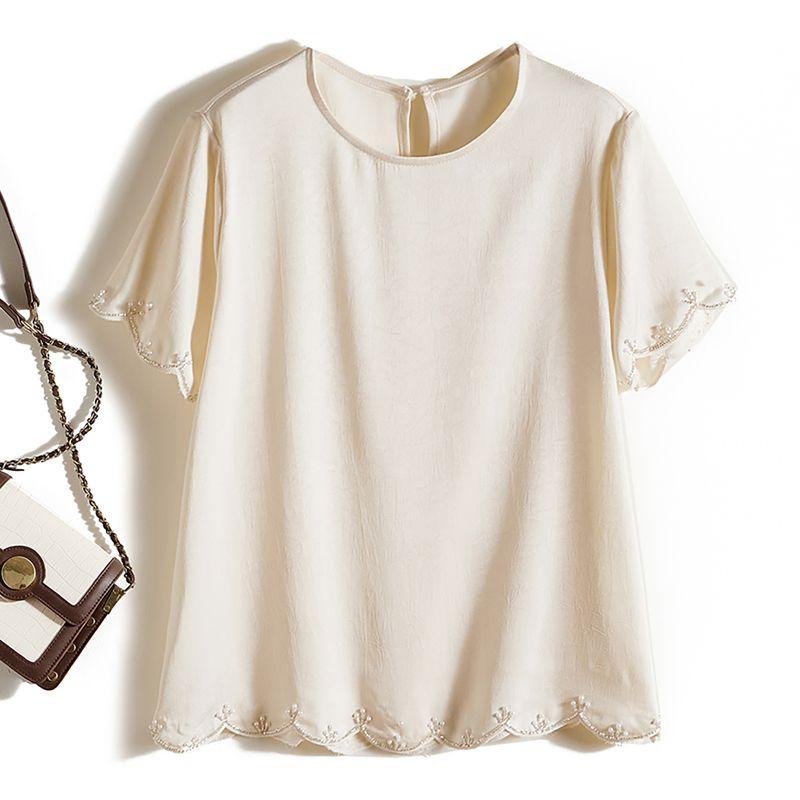 The Boutique Export Order Is Missing! Elegance Women s Beaded Gear Edge round Neck Short Sleeve Satin Acetate Tencel T-shirt Summer Beige White L
The Boutique Export Order Is Missing! Elegance Women s Beaded Gear Edge round Neck Short Sleeve Satin Acetate Tencel T-shirt Summer Beige White L