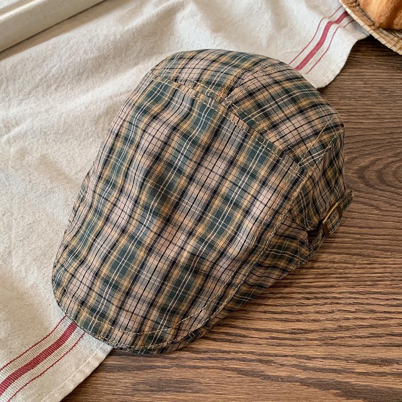 Шляпа женская ретро берет универсальная клетчатая шляпа с изображением лица маленькая шляпа художника большая окружность головы шляпа задом наперед