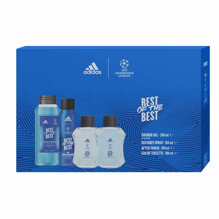 Adidas Champions League Best Of The Best Eau De Toilettte Spray 100ml Set 4 Pieces
Adidas Champions League Best Of The Best Eau De Toilettte Spray 100ml Set 4 Pieces
