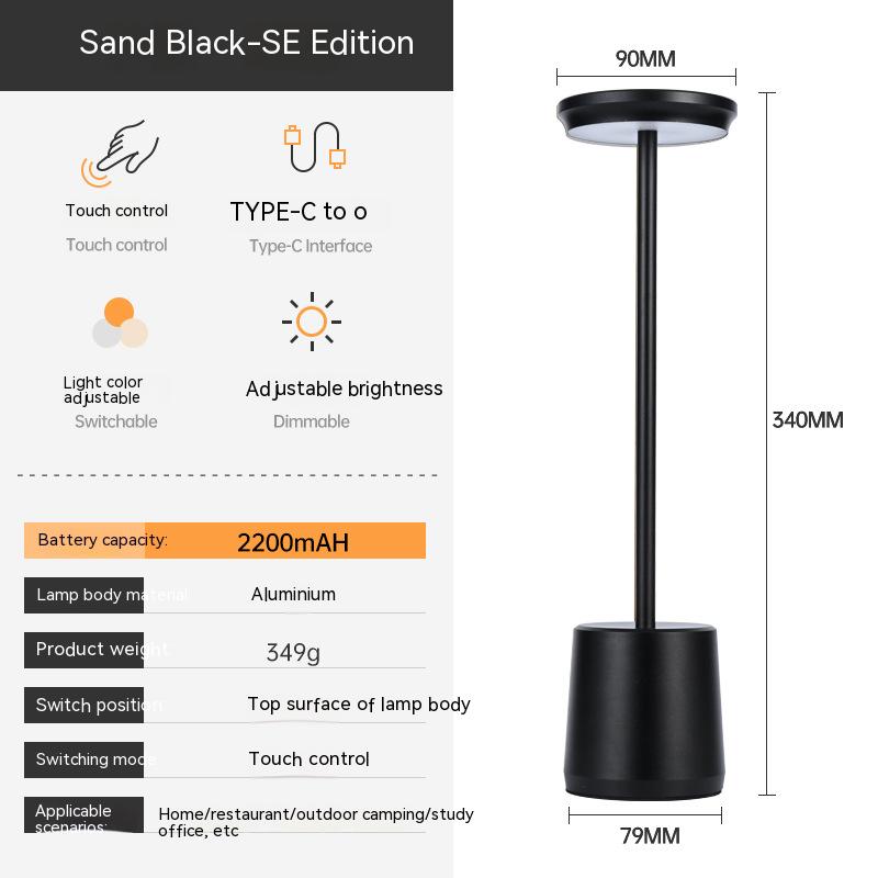 Светодиодная алюминиевая сплавная водонепроницаемая перезаряжаемая настольная лампа с сенсорным затемнением, металлические настольные лампы для бара, гостиной, чтения, кемпинга changeable