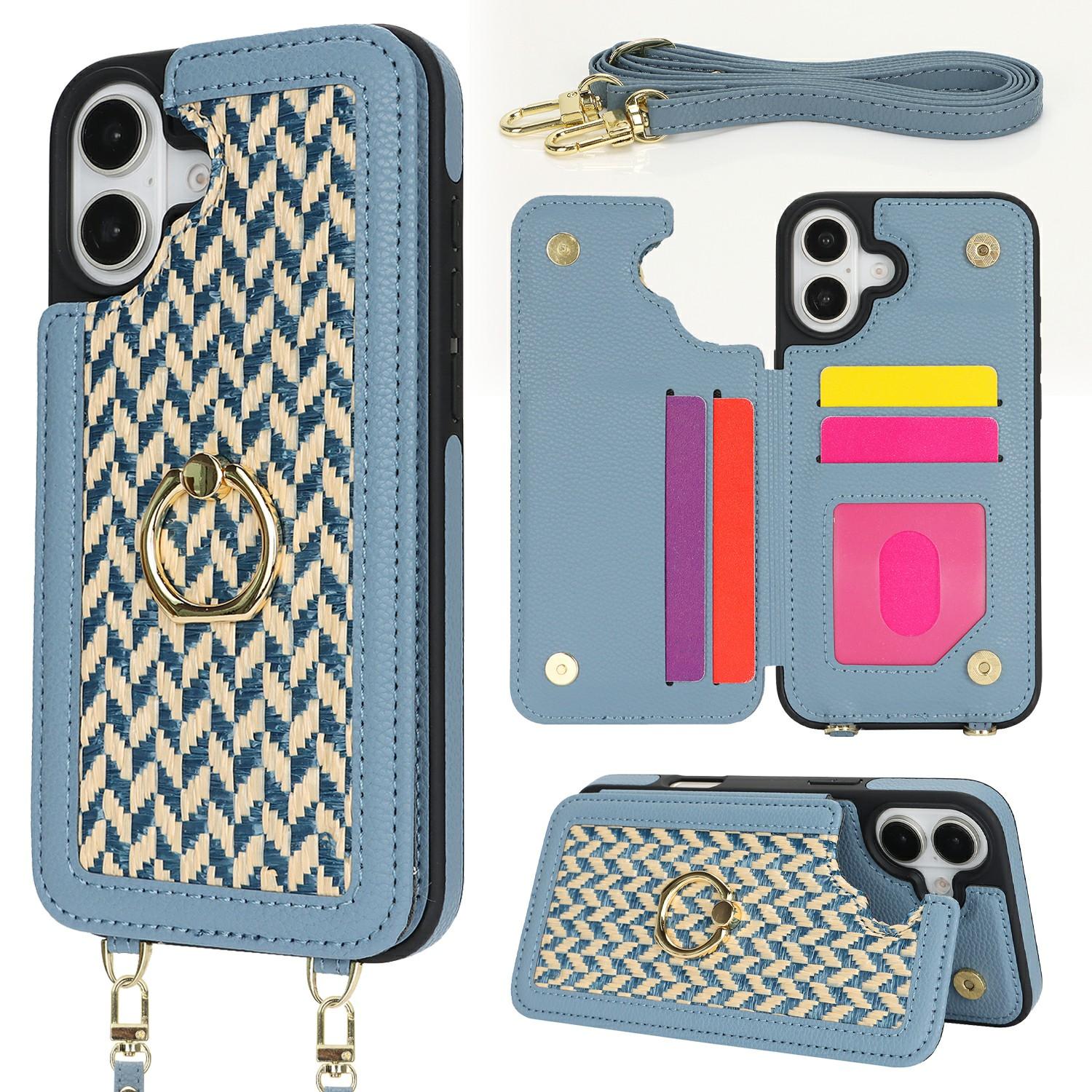 For iPhone 16 Case with Card Holder, Strap, Kickstand PU+TPU Phone Back Cover Support RFID Blocking - Blue
For iPhone 16 Case with Card Holder, Strap, Kickstand PU+TPU Phone Back Cover Support RFID Blocking - Blue