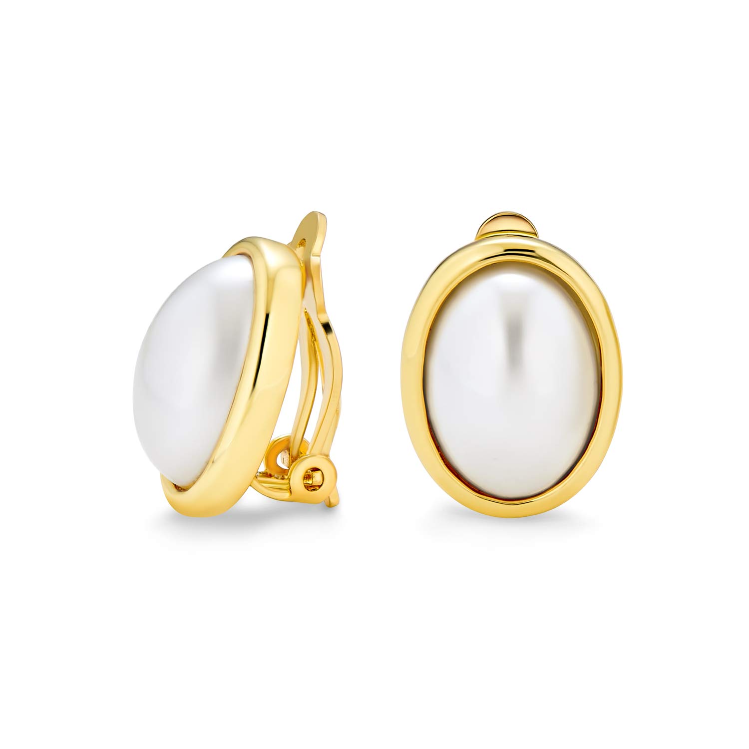 Simple White Simulated Pearl Cabochon Bezel Oval Clip In Ear Earrings 14K Gold Plated Brass For Women Non-pierced
Simple White Simulated Pearl Cabochon Bezel Oval Clip In Ear Earrings 14K Gold Plated Brass For Women Non-pierced
