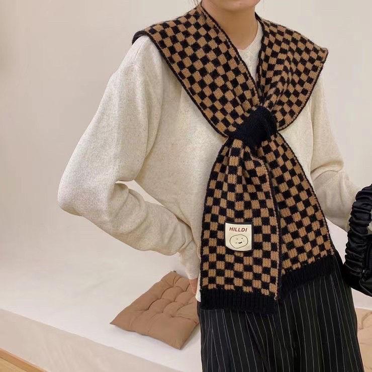 Вязаная шаль с шахматным узором, подплечники, маленькие шали, женские наряды, иностранный стиль, жилет, шарф, поддельный воротник. 85*42