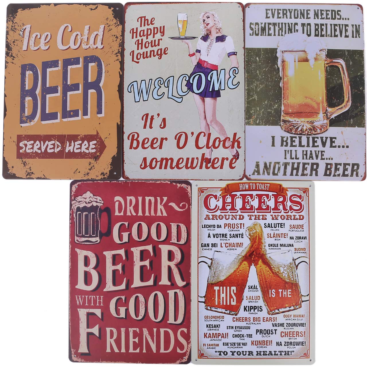 HWT Hiro World Trade Tin Signs Set of 5 American Diner Retro Vintage Interior Goods Wall Hanging (Beer)
HWT Hiro World Trade Tin Signs Set of 5 American Diner Retro Vintage Interior Goods Wall Hanging (Beer)