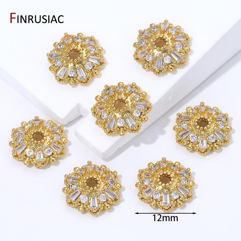 18K Gold Plated Brass Flower Bead Caps,Inlaid Zircon Round Spacer Bead End Caps for DIY Jewelry Making Supplies Accessories 2 pieces
18K Gold Plated Brass Flower Bead Caps,Inlaid Zircon Round Spacer Bead End Caps for DIY Jewelry Making Supplies Accessories 2 pieces