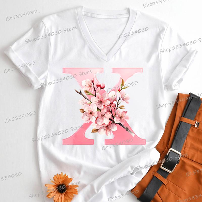 Pink Sakura Alphabet Graphic T Shirts Women AZ 26 Alphabet Pink Flower Cartoon Tshirts Cherry Blossom Letters Casual Tops Tees 4XL
Pink Sakura Alphabet Graphic T Shirts Women AZ 26 Alphabet Pink Flower Cartoon Tshirts Cherry Blossom Letters Casual Tops Tees 4XL