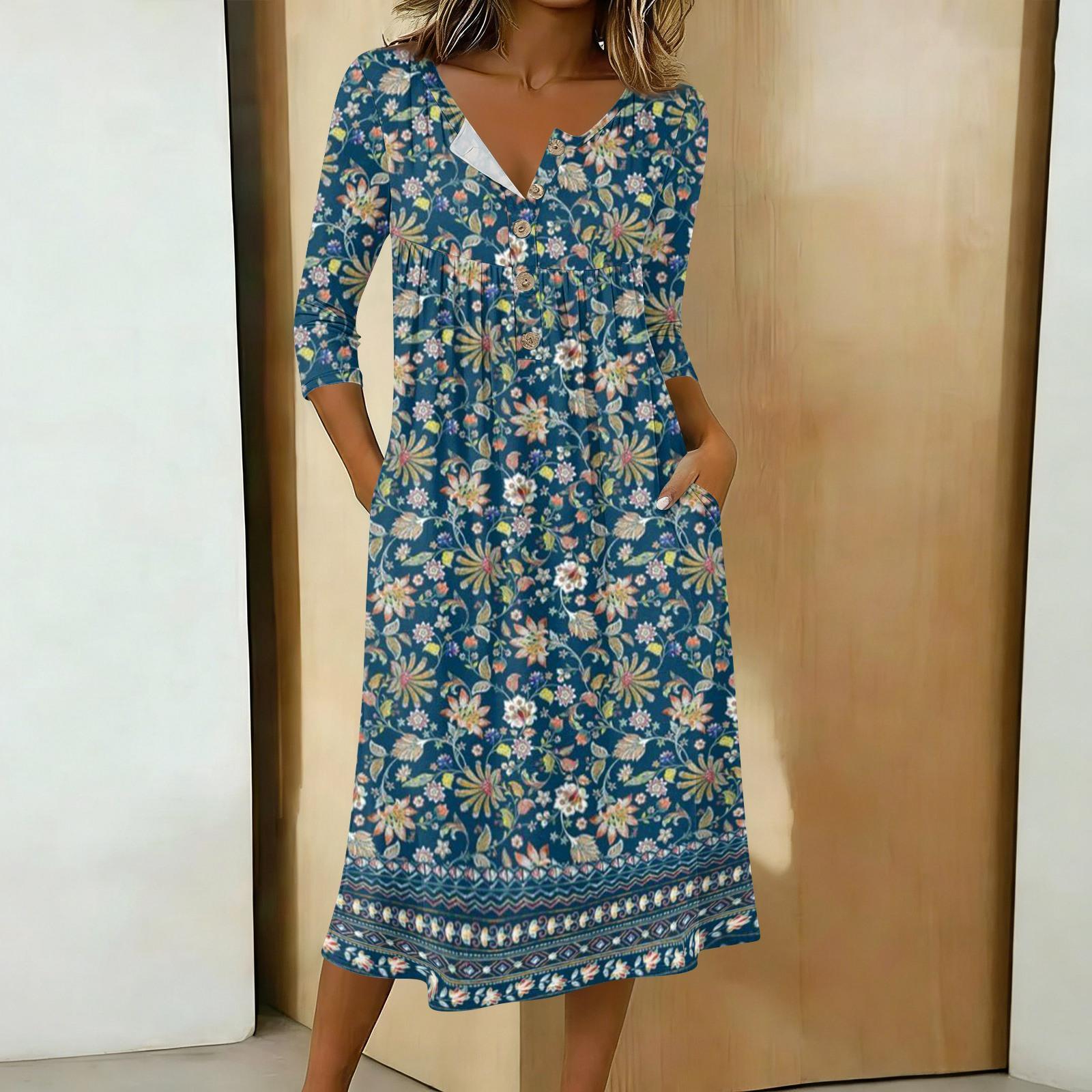 Women s Fashionable Color Printed Round Neck 3/4 Sleeve Button Collar Mid Length Casual Dress XL небо синє кольору
Women s Fashionable Color Printed Round Neck 3/4 Sleeve Button Collar Mid Length Casual Dress XL небо синє кольору