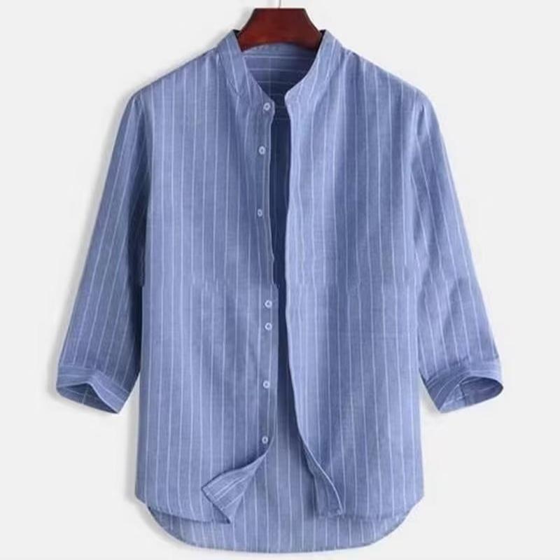 Мужская деловая рубашка в полоску с коротким рукавом, летняя M серый