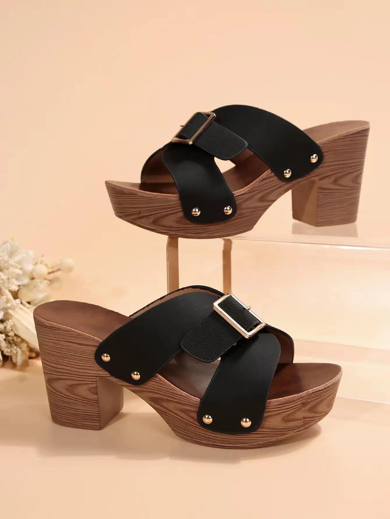 Женские сандалии на блочном каблуке с отделкой заклепками - Летняя обувь на высокой платформе с открытым носком и перекрещивающимися ремешками 43 чёрный
Женские сандалии на блочном каблуке с отделкой заклепками - Летняя обувь на высокой платформе с открытым носком и перекрещивающимися ремешками 43 чёрный