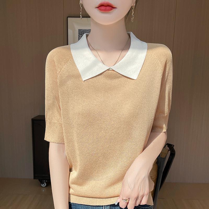 2025 Весна/Лето Ледяной шелк Колорблок Воротник поло Трикотажный Короткий рукав Свободный Пуловер Топ M верблюд/жёлтый
2025 Весна/Лето Ледяной шелк Колорблок Воротник поло Трикотажный Короткий рукав Свободный Пуловер Топ M верблюд/жёлтый