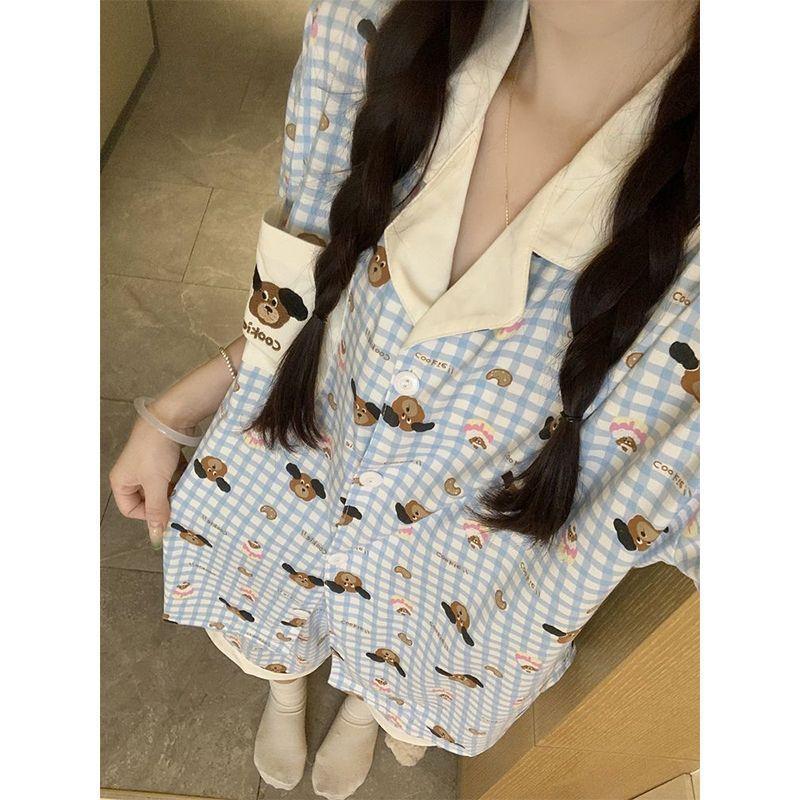 Color matching plaid puppy pajamas summer women s summer new ins Japanese and Korean short-sleeved loungewear suit going out s recommended weight 35-40kg
Color matching plaid puppy pajamas summer women s summer new ins Japanese and Korean short-sleeved loungewear suit going out s recommended weight 35-40kg