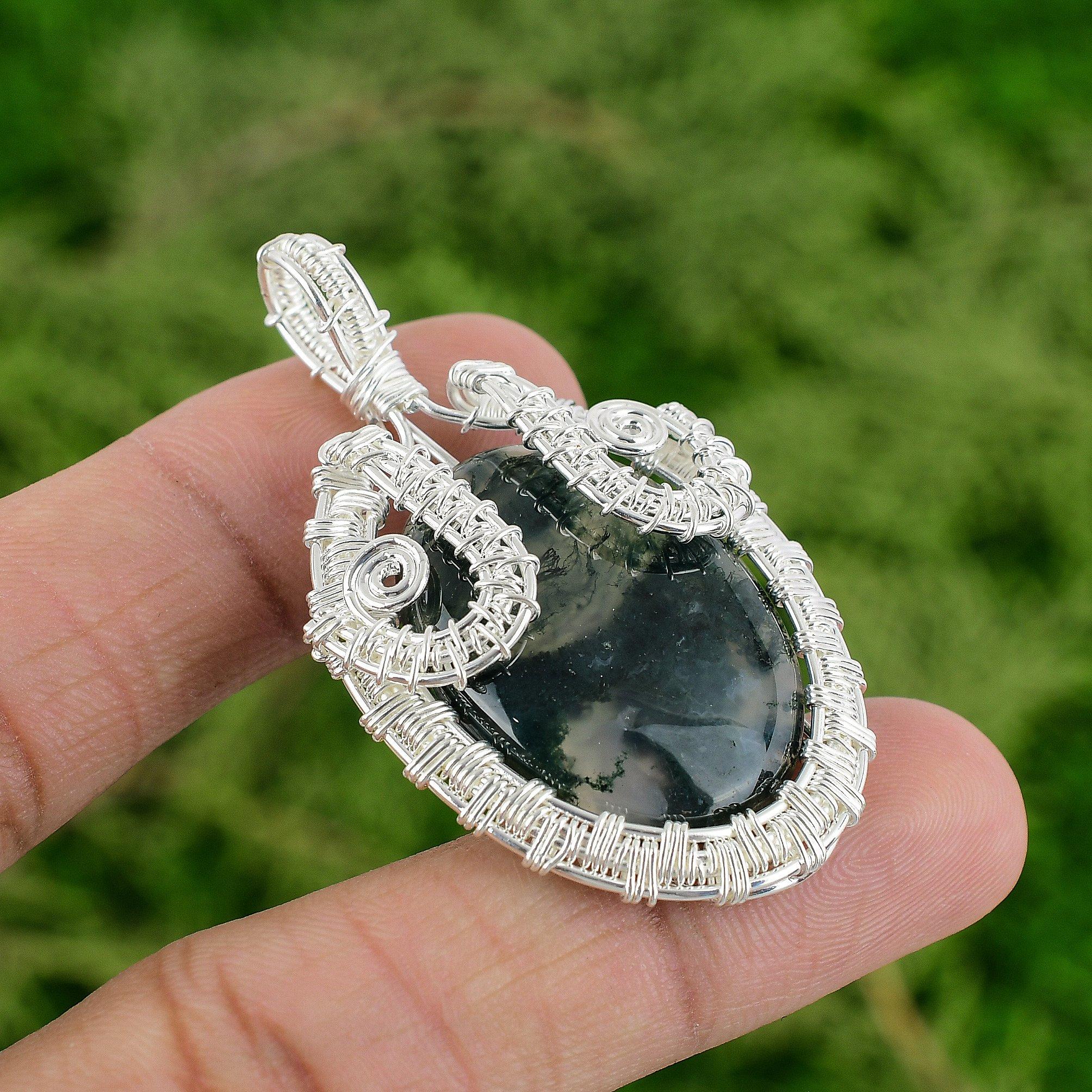 Solar Moss Agate Gemstone Wife Birthday Wire Wrapping Pendant Sterling Silver
Solar Moss Agate Gemstone Wife Birthday Wire Wrapping Pendant Sterling Silver