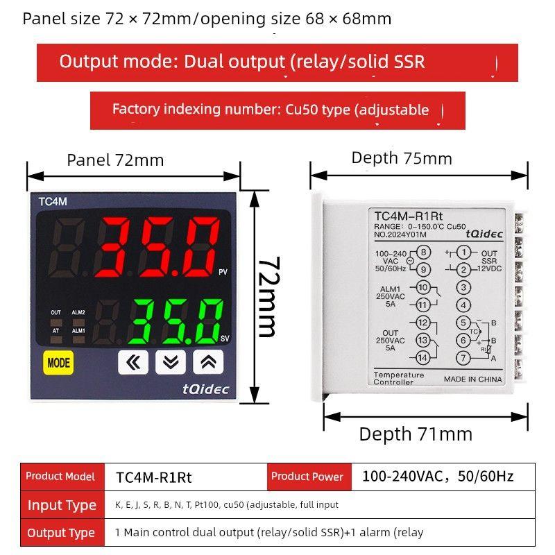 Tqidec Taiquan Electric Temperature Control Instrument Tc4m Multiple Input Signals Digital Display Intelligent PID Temperature Controller Type Cu50, dual output
Tqidec Taiquan Electric Temperature Control Instrument Tc4m Multiple Input Signals Digital Display Intelligent PID Temperature Controller Type Cu50, dual output