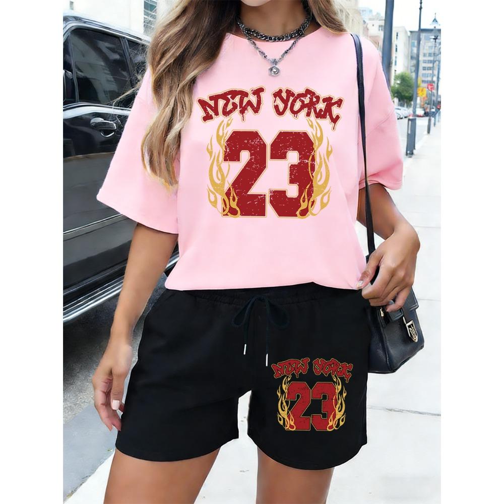 New York Number 23 Fire Printing T-Shirts Pants Womens Summer Two Pieces Set Tops Shorts Basic Pocket Oversized Clothes S
New York Number 23 Fire Printing T-Shirts Pants Womens Summer Two Pieces Set Tops Shorts Basic Pocket Oversized Clothes S
