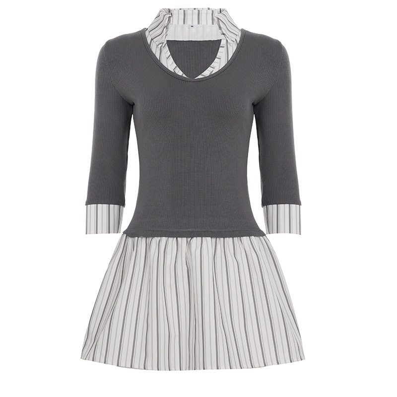 American College Style Spicy Girl Striped Patchwork V-Neck Dress with Waist-Cinching Slimming Effect and Pleated Fashion Short Skirt for Summer 2026 Gray S
American College Style Spicy Girl Striped Patchwork V-Neck Dress with Waist-Cinching Slimming Effect and Pleated Fashion Short Skirt for Summer 2026 Gray S