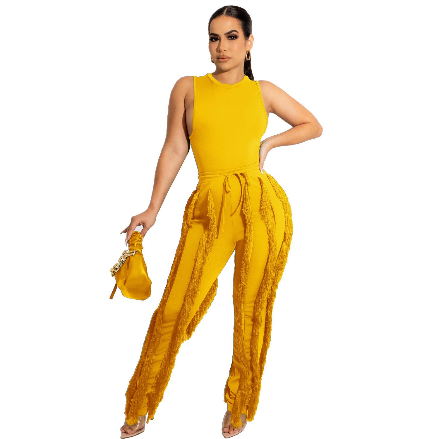 European and American Women s Sleeveless Lace Two-Piece Set with Tassel Pants - Summer Casual and Sexy. XXL жёлтый
European and American Women s Sleeveless Lace Two-Piece Set with Tassel Pants - Summer Casual and Sexy. XXL жёлтый
