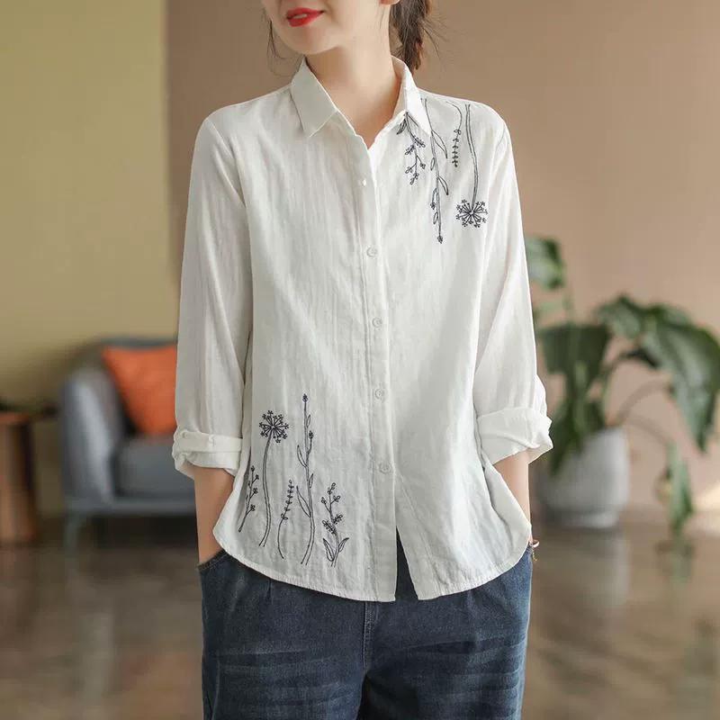 Spring Cotton Blouse Simple Literary Ladies Long-sleeved Shirt Loose and Versatile Floral Embroidered Shirt 2XL білий
Spring Cotton Blouse Simple Literary Ladies Long-sleeved Shirt Loose and Versatile Floral Embroidered Shirt 2XL білий