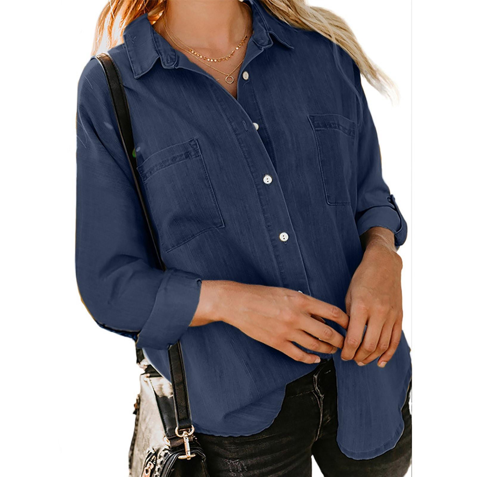 Женская осенняя однотонная свободная рубашка с длинным рукавом и пуговицами, повседневная рубашка большого размера XXL тёмно-синий
Женская осенняя однотонная свободная рубашка с длинным рукавом и пуговицами, повседневная рубашка большого размера XXL тёмно-синий