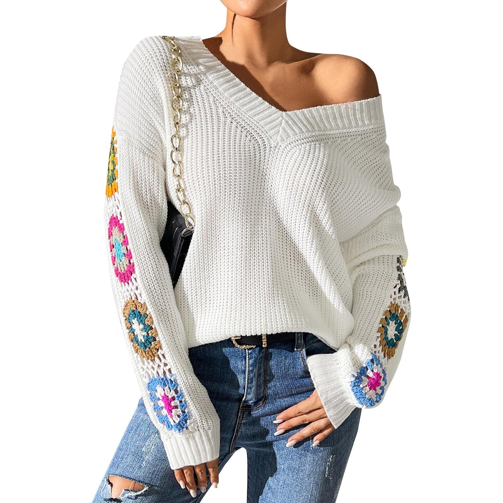 Женский свитер с длинными рукавами, повседневный, смешанных цветов, связанный крючком вручную, с цветочным узором и V-образным вырезом XL белый
Женский свитер с длинными рукавами, повседневный, смешанных цветов, связанный крючком вручную, с цветочным узором и V-образным вырезом XL белый