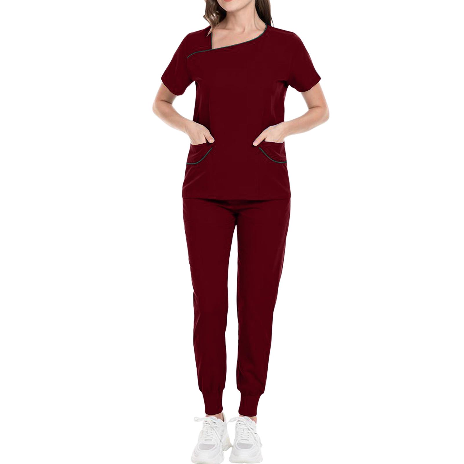 Женский удобный и повседневный однотонный комплект защитного костюма с брюками с коротким рукавом XL винный
Женский удобный и повседневный однотонный комплект защитного костюма с брюками с коротким рукавом XL винный